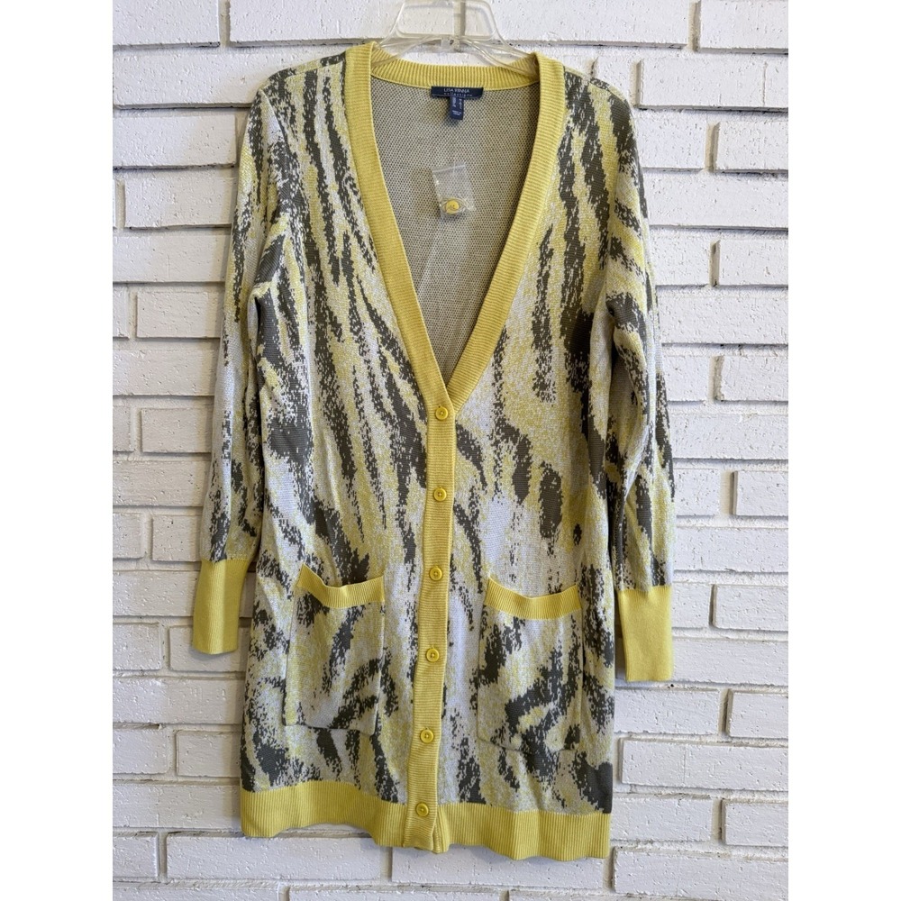 Lisa‎ Rinna Collection Long Animal Print Sweater Cardigan Sz Medium- Yellow